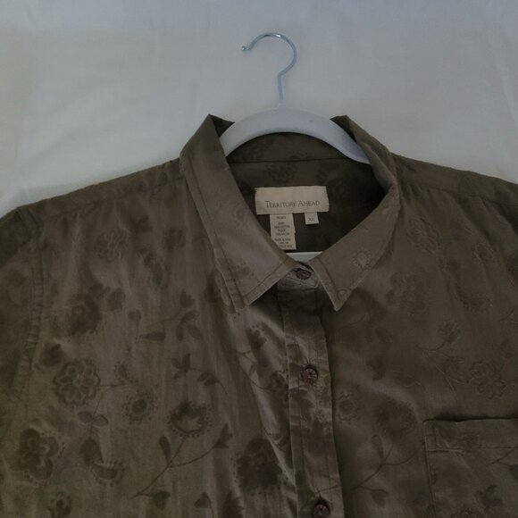 Territory Ahead Floral Brown Long Sleeve Shirt Flocked  Designs Size XL - Picture 7 of 14